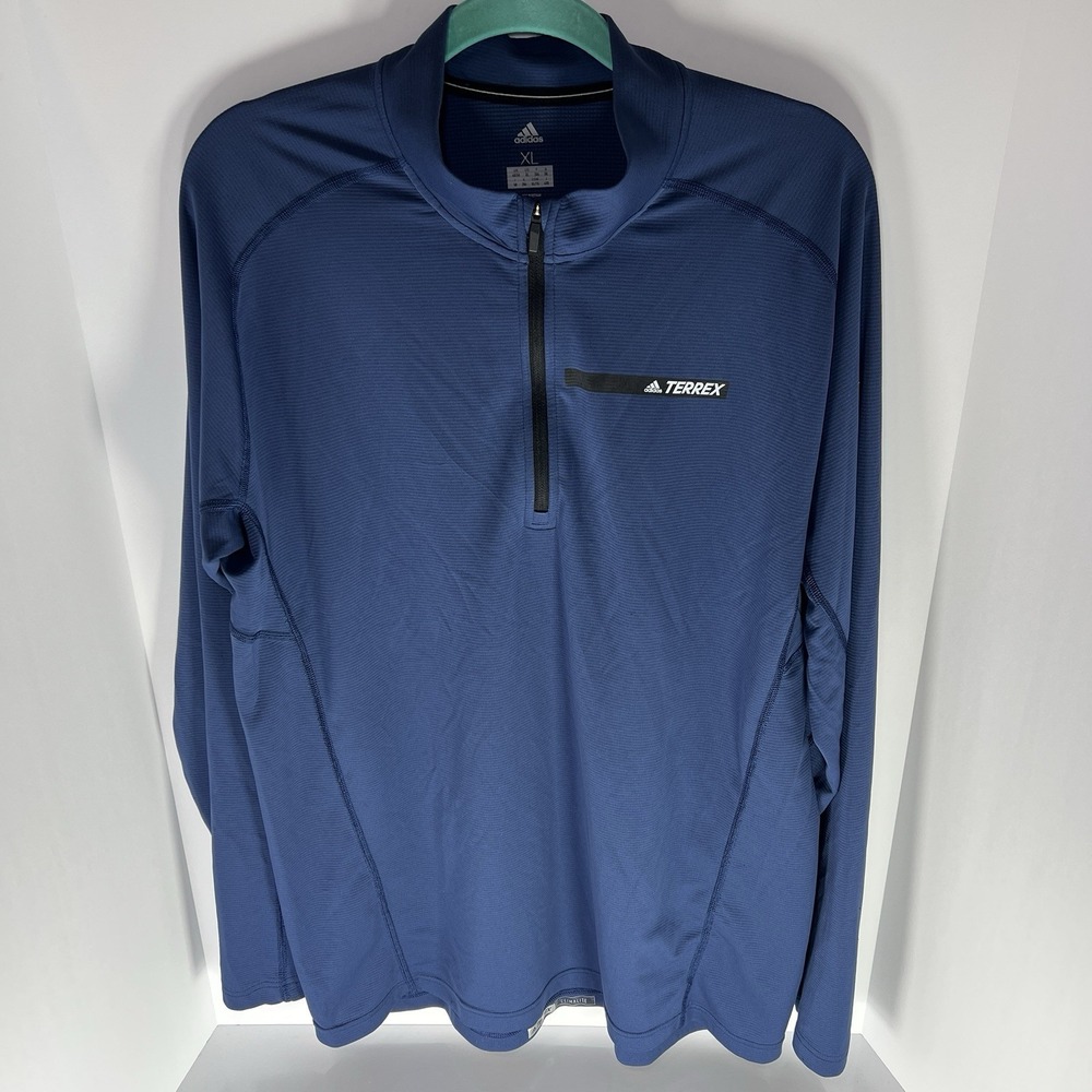 adidas Terrex Navy Men's 1/4 Zip Long Sleeve Pullover Size XL Hiking Outdoor GUC